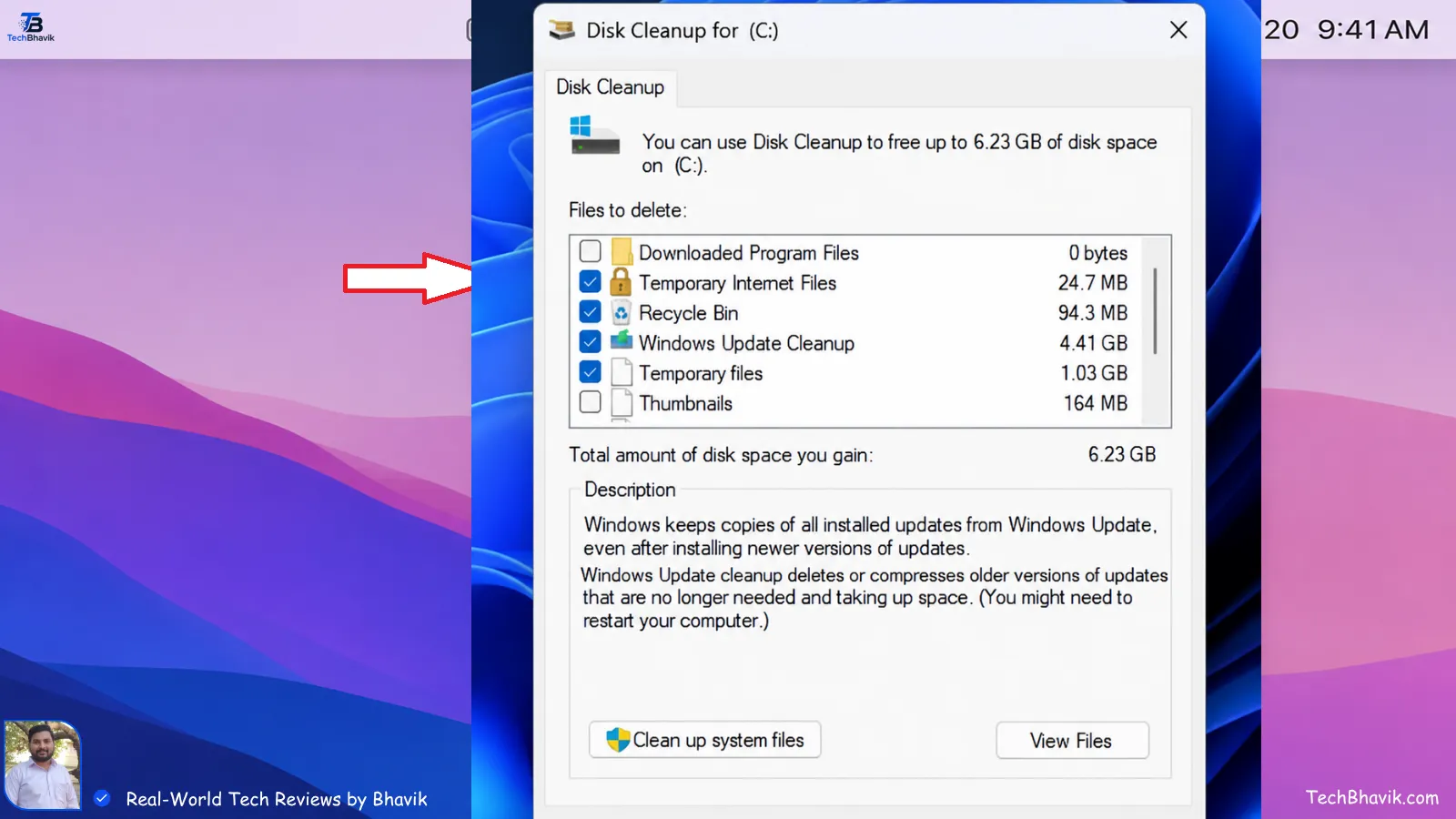 Android Hanging? 12 Hidden Tips: How To Free Up Storage Massive Space Instantly Windows Disk Cleanup utility box with temporary files and system files selected for deletion
