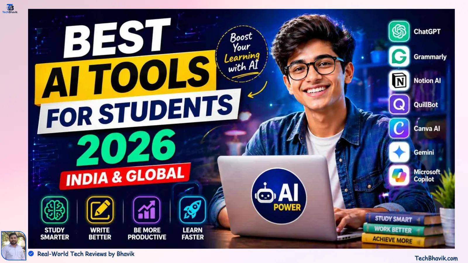 Best AI Tools for Students 2026: 7 Top Picks for India & Global Success Best AI tools for students 2026 including ChatGPT, Grammarly, Notion AI, Canva and Copilot for study productivity