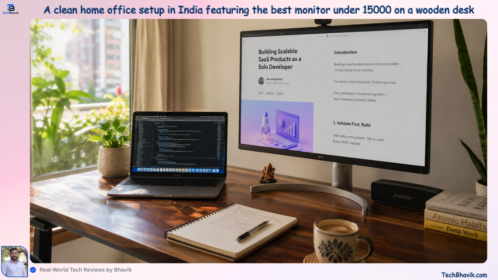 Best Monitor Under 15000? I Tested These 5 in my Office A clean home office setup in India featuring the best monitor under 15000 on a wooden desk