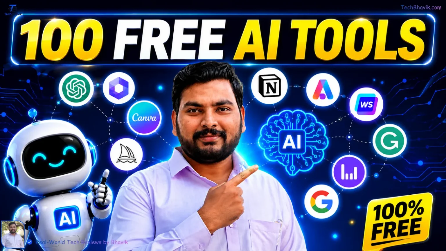 Finally! 100 Free AI Tools That Actually Work in India (No Fake Trials) Tech hacks ai tools, free si tools, Infographic showing a collection of the top 100 free AI tools for 2026 with category icons for productivity, design, and coding.