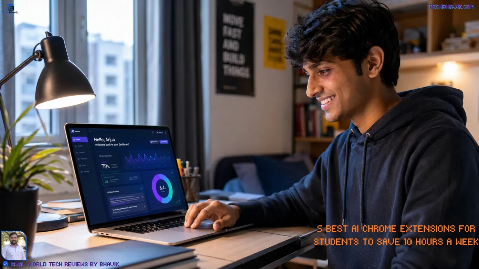 5 Best AI Chrome Extensions for Students 2026 An Indian student using AI Chrome extensions on a laptop to efficiently summarise study notes and save time.