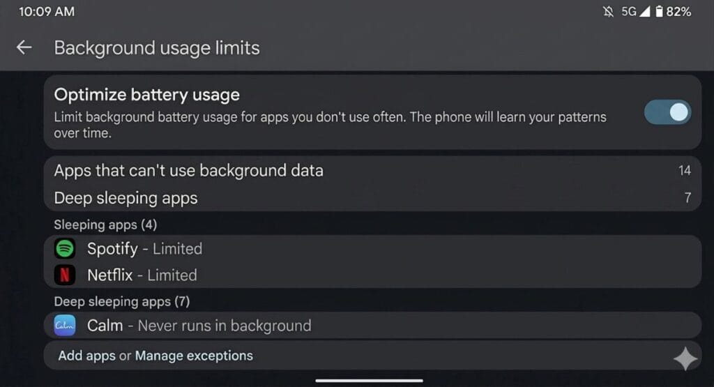 Restrict background app activity Android settings