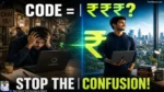 A comparison thumbnail illustrating an Indian developer's journey from frustration coding at a street cafe to a high-paying programming career in a modern city office in 2026.