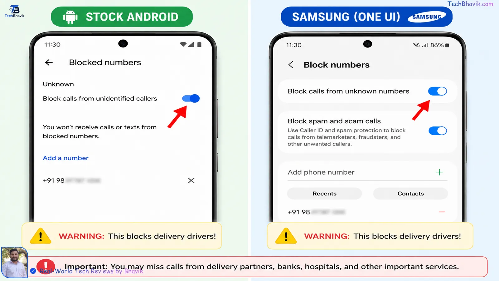 How to block all unknown numbers and unsaved contacts on Android and Samsung