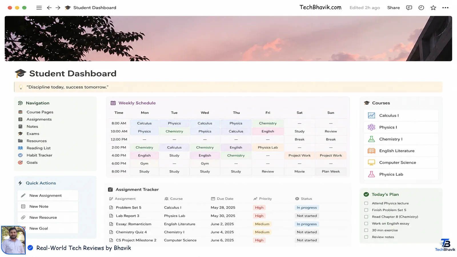 15 Best Apps for Studying (Free & Paid) — Tested and Ranked An organized Notion student dashboard template showing an assignment tracker and lecture notes schedule.