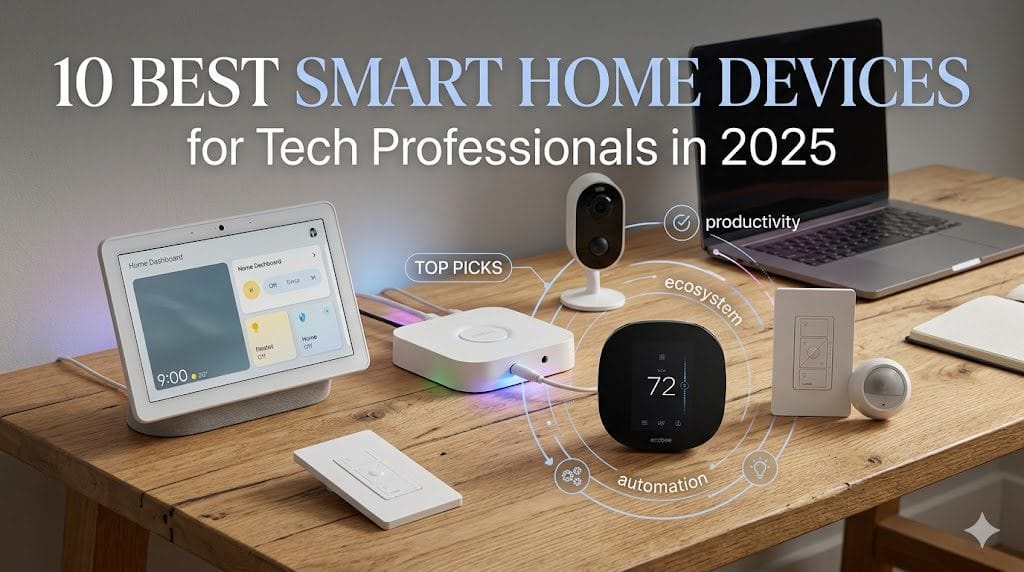 10 Best Smart Home Devices for Tech Professionals in 2026 showing Google Nest Hub and smart automation ecosystem