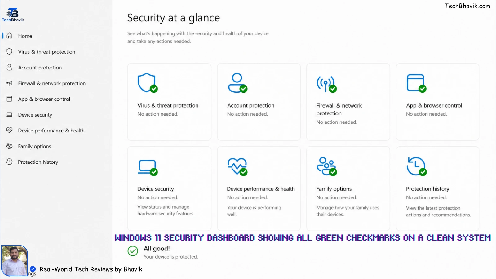 How to Secure Your PC: Best Free Antivirus for Windows 11 in 2026 A screenshot of the Windows 11 Security dashboard showing all green checkmarks on a clean system.