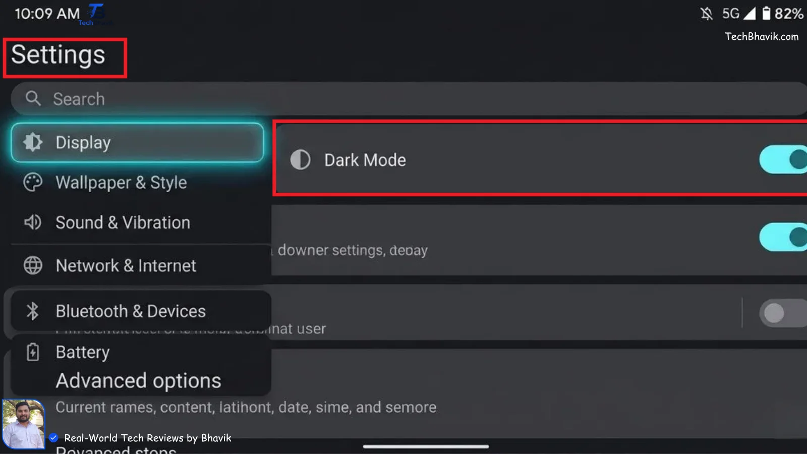 How to fix Android battery drain settings A screenshot of an Android phone's Display settings page showing the Brightness slider set to a low level with the Adaptive Brightness toggle switched on to save battery.