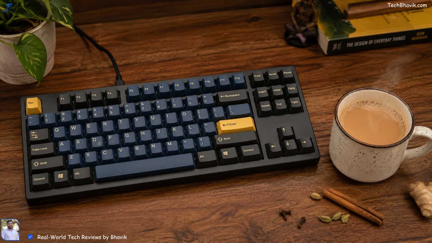 Best Wired Keyboard for Fast Typing in India (2026 Guide) A high-quality mechanical wired keyboard placed next to a cup of Indian masala chai on a wooden desk