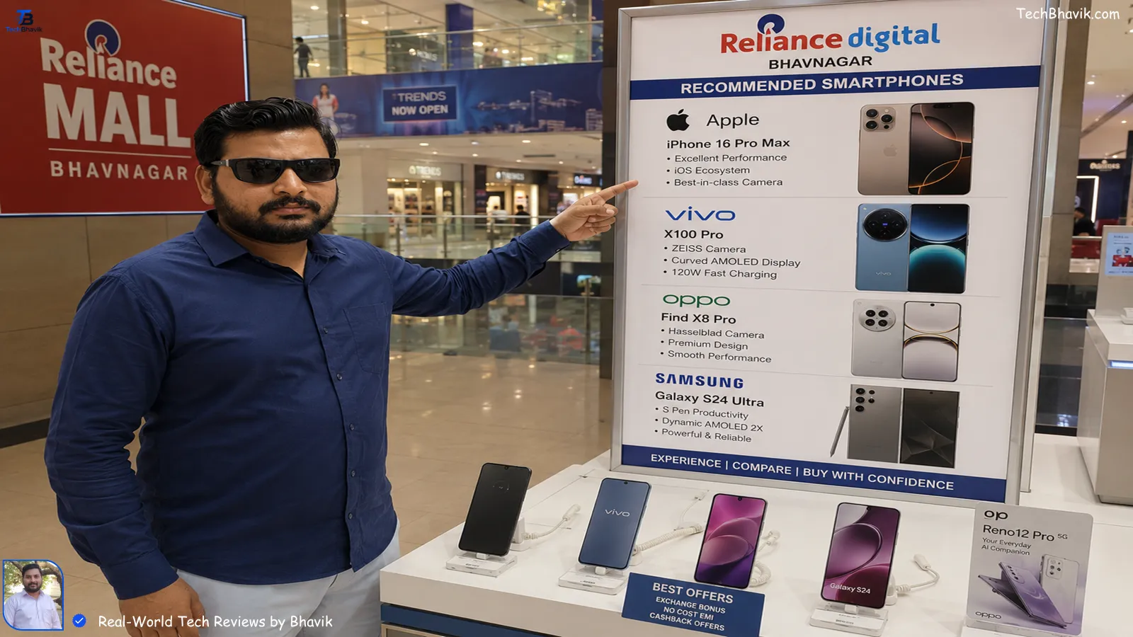 World Top Mobile Companies Ranked: From Value Kings to Luxury Beasts World top mobile companies Bhavik Munjapara pointing at a list of recommended smartphones like Apple, Vivo, Oppo, and Samsung