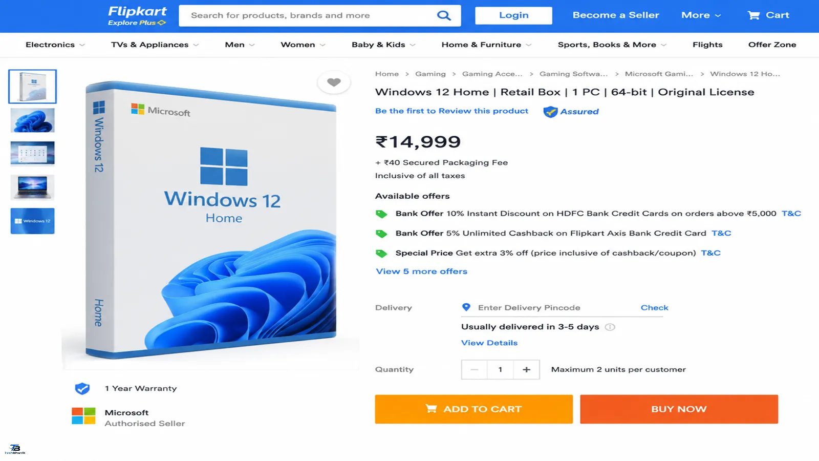 Don't Upgrade Yet! Windows 11 vs Windows 12 Full Comparison Windows 12 Home retail box price in Indian Rupees on Flipkart listing