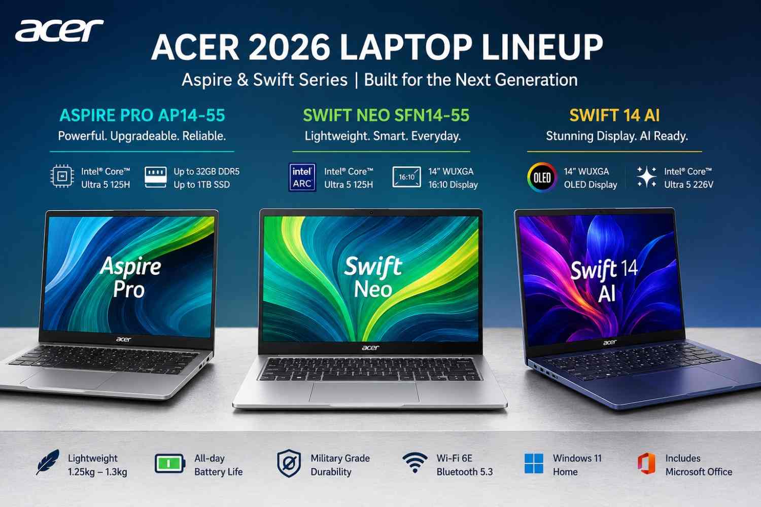 Acer launches 2026 lineup of Aspire and Swift Pro series laptops in India: price, specifications Acer launches 2026 lineup of Aspire and Swift Pro series laptops in India: price, specifications