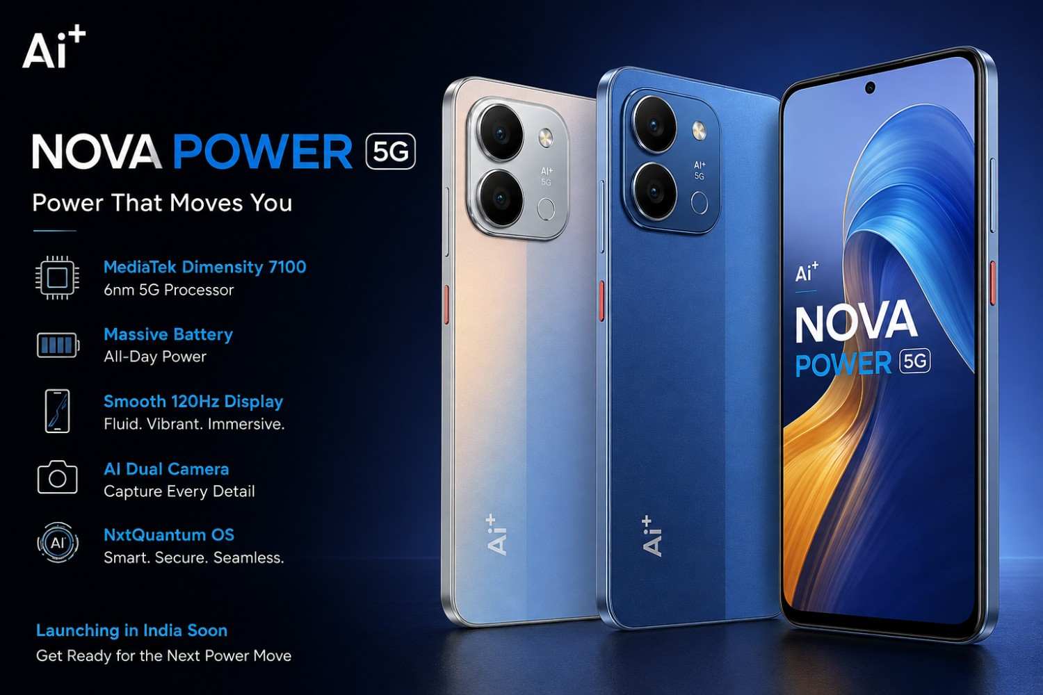 Ai+ Nova 2 Power 5G: Dimensity 7100 Confirmed, Design Revealed Ahead of India Launch Ai+ Nova Power 5G