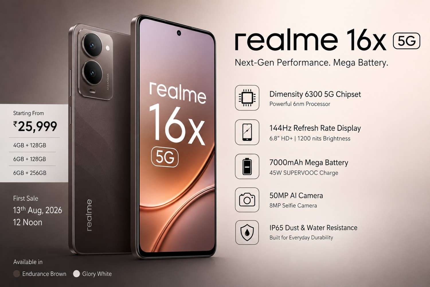 Realme 16x arrives with the Dimensity 6300 SoC, a 144Hz screen, and a 7,000 mAh battery Realme 16x arrives with the Dimensity 6300 SoC, a 144Hz screen, and a 7,000 mAh battery