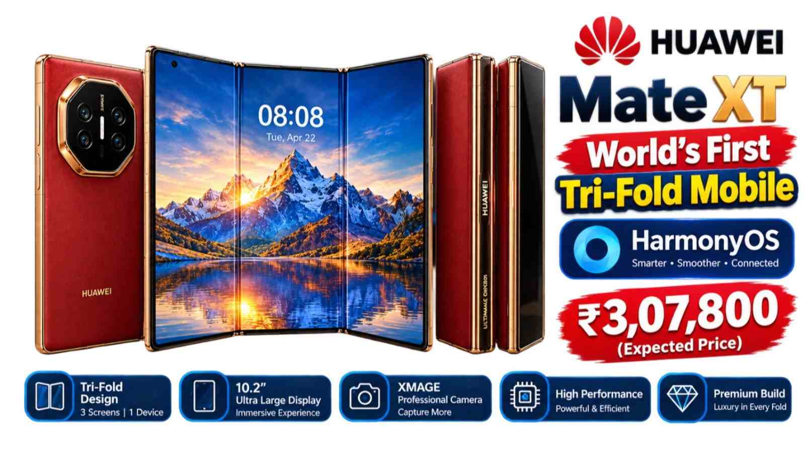 I sit and reflect on the fact that I actually went ahead and bought a phone worth ₹3 lakh that doesn’t run Google apps! — Do you want to know my opinion? world's first,₹3,07,800,HarmonyOS,Huawei Mate XT Mobile