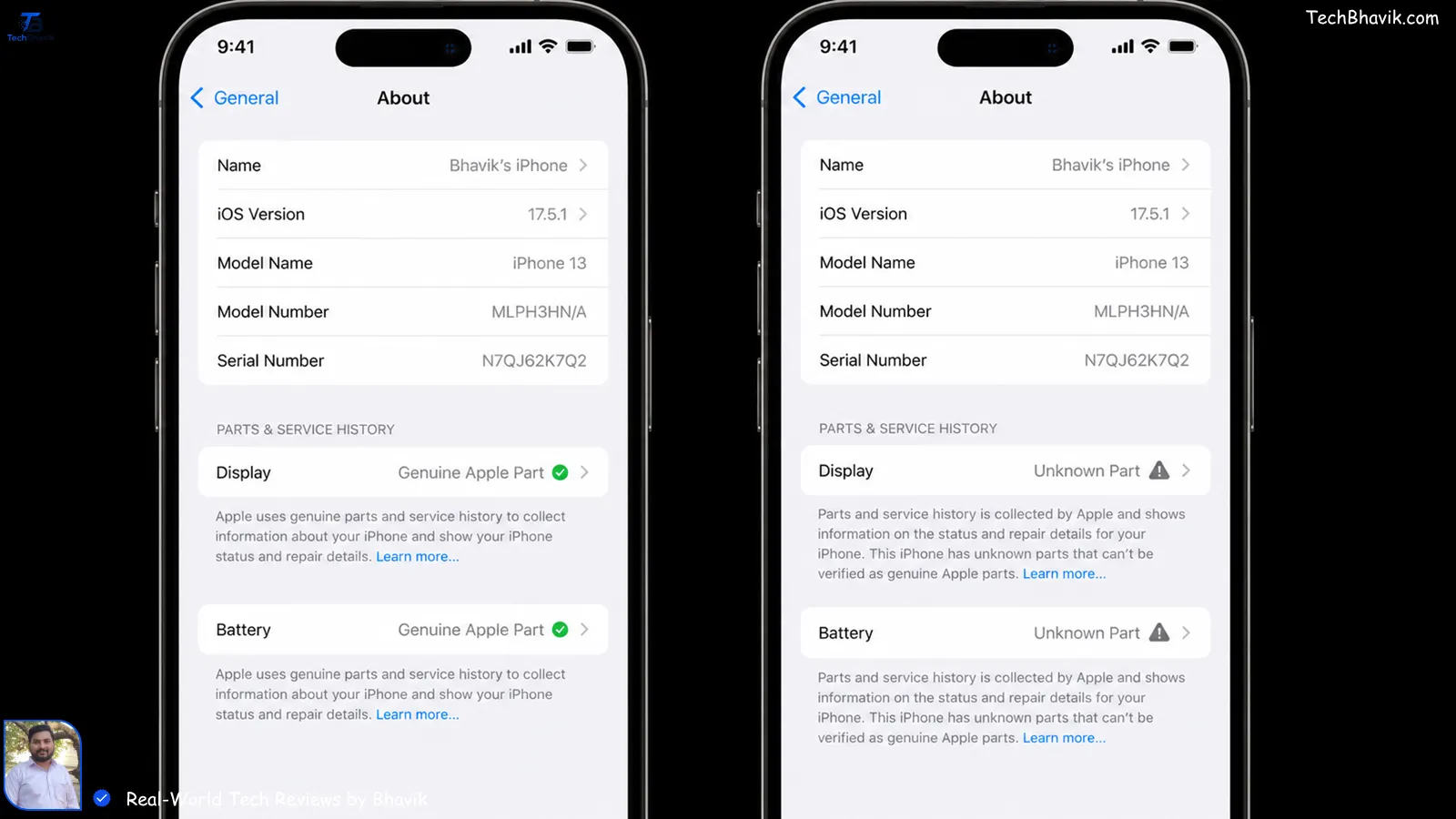 Buying a Second-Hand iPhone in India? Don't Pay Until You Check These 5 Things (2026 Guide) Screenshot of iPhone settings showing Genuine Apple Parts vs Unknown Parts notification