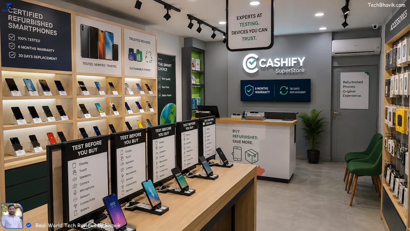 Buying a Second-Hand iPhone in India? Don't Pay Until You Check These 5 Things (2026 Guide) A typical refurbished mobile store in an Indian city with testing kiosks